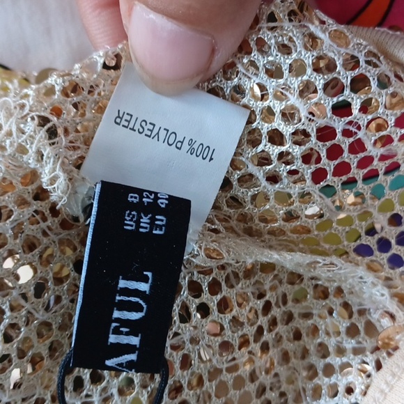 Zaful Gold Sequin crop top, Sheer, Mesh, Sz 8, 21" PTP, 14" L - Picture 5 of 6